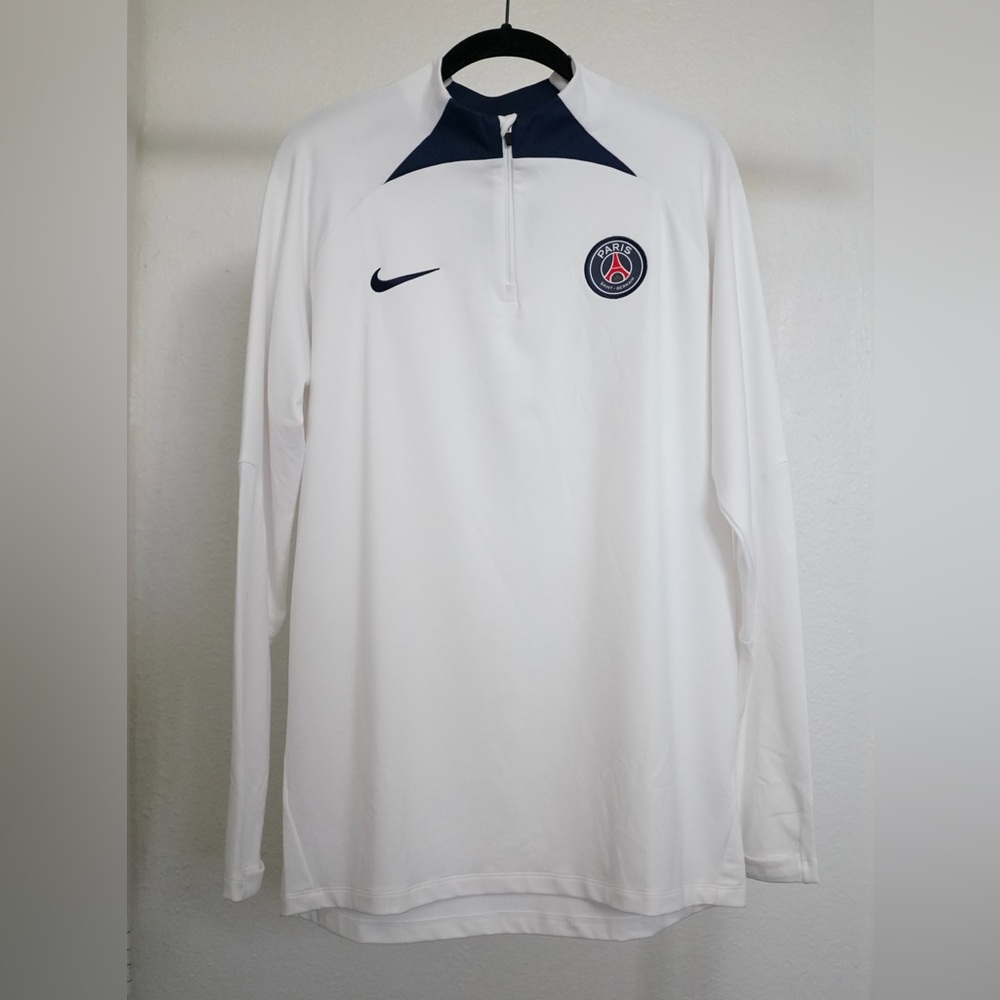 NWT Nike X Paris Saint-Germain White and Navy Dri-FIT Quarter-zip Pullover Shirt